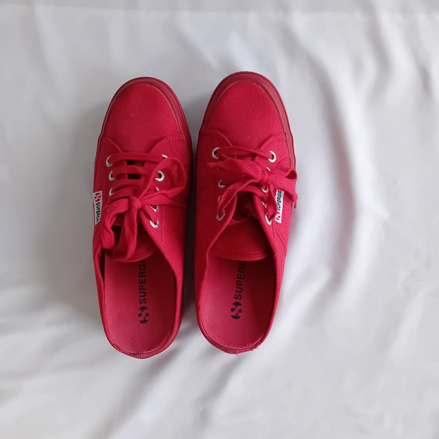 Superga red mules
