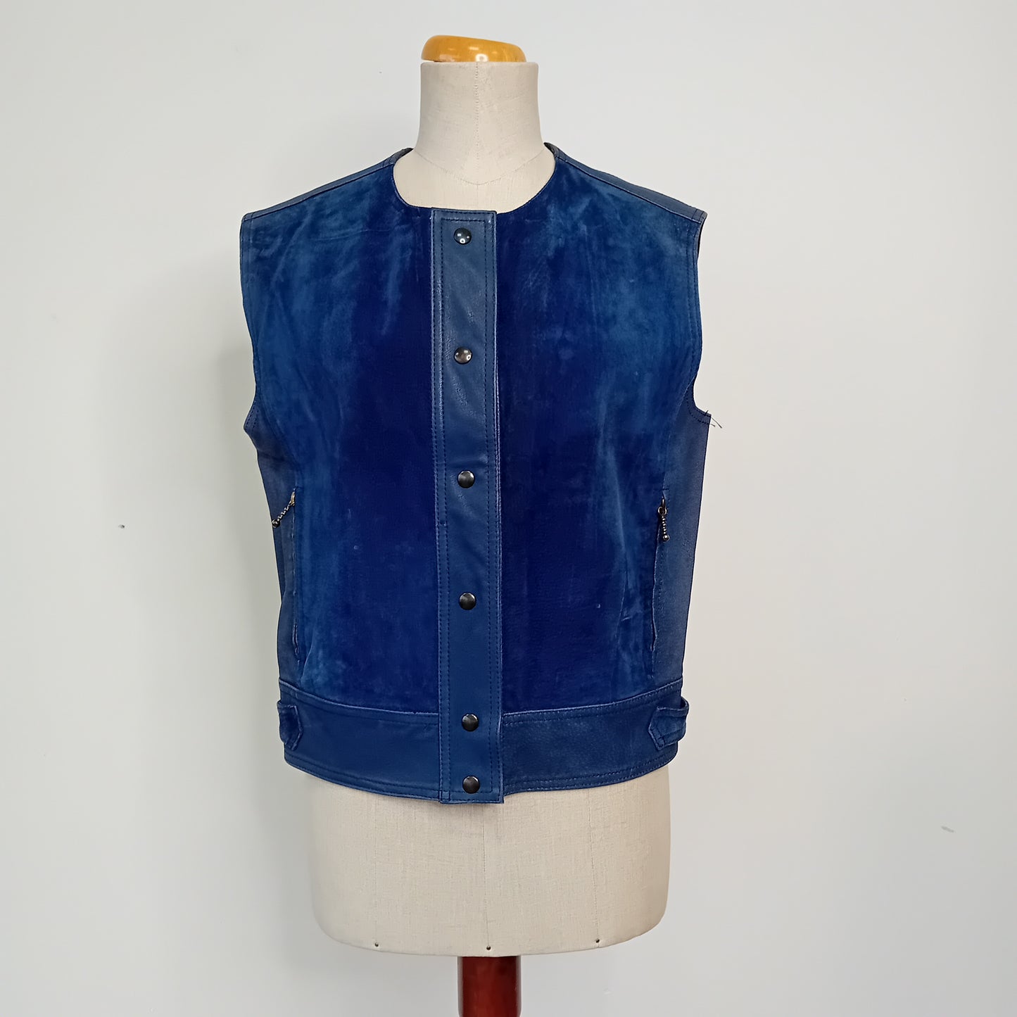 Gilet vintage in pelle blu