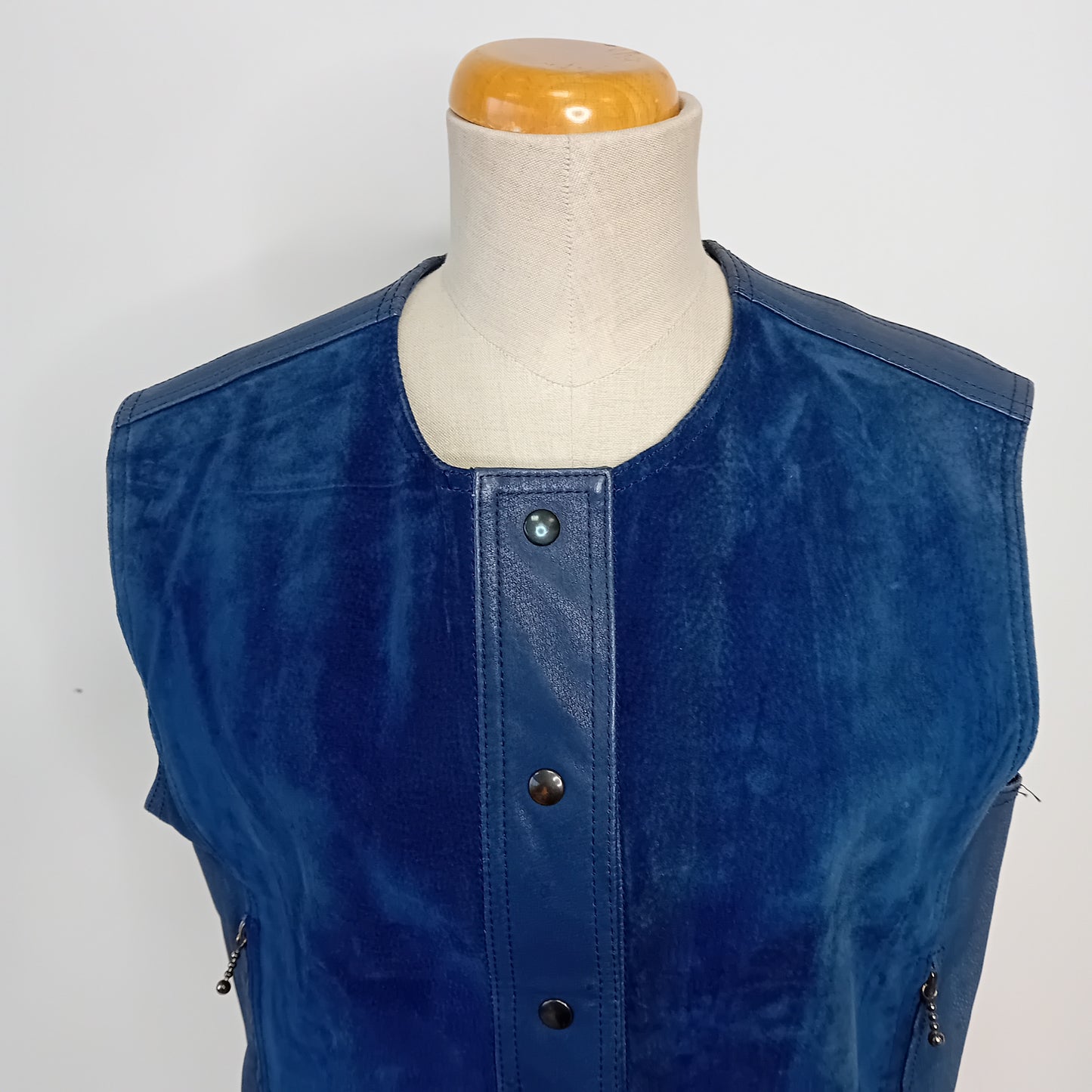 Gilet vintage in pelle blu