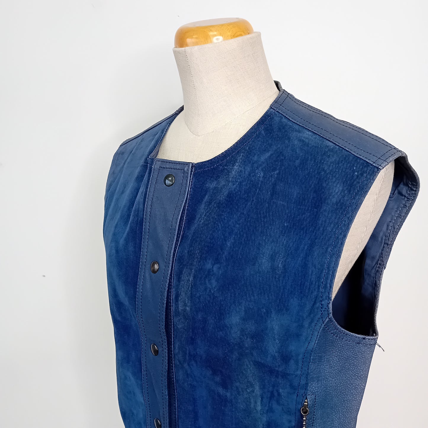 Gilet vintage in pelle blu