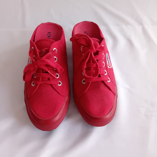Superga red mules